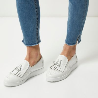 White leather platform loafers